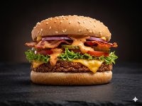 Spicy Chili burger - Sla, tomaat, rode ui, kaas, spek en samurai