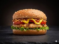 Chicken burger - Sla, tomaat, gedroogde ui, pittige joppie saus